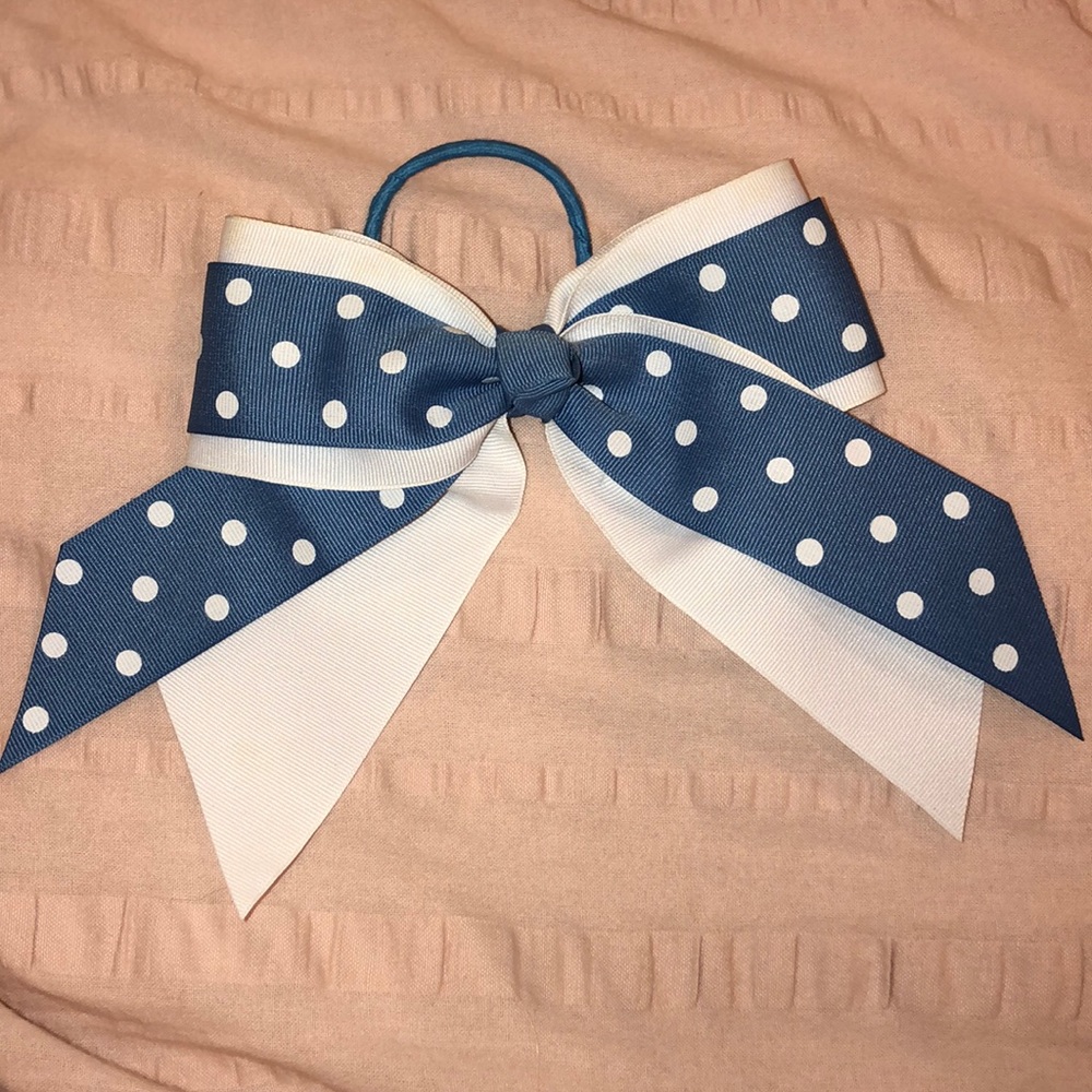 Girls blue & white polka dot hair bow